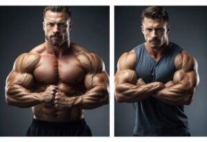 A man demonstrating the effects of a workout on his biceps.