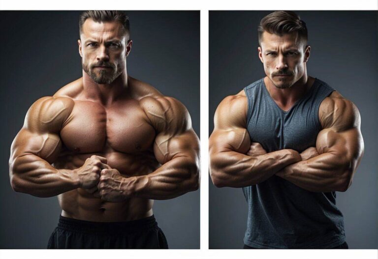 A man demonstrating the effects of a workout on his biceps.