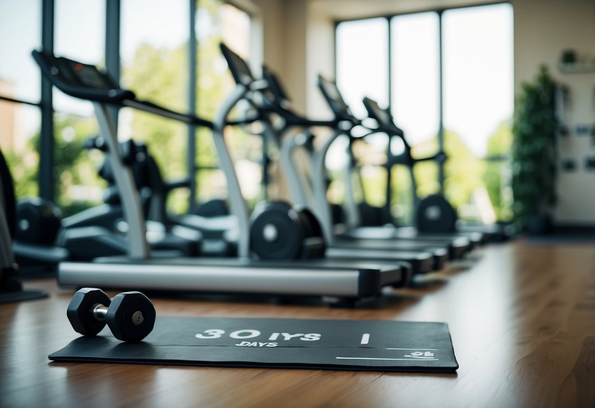 A gym with workout equipment and a calendar showing "3 days" highlighted