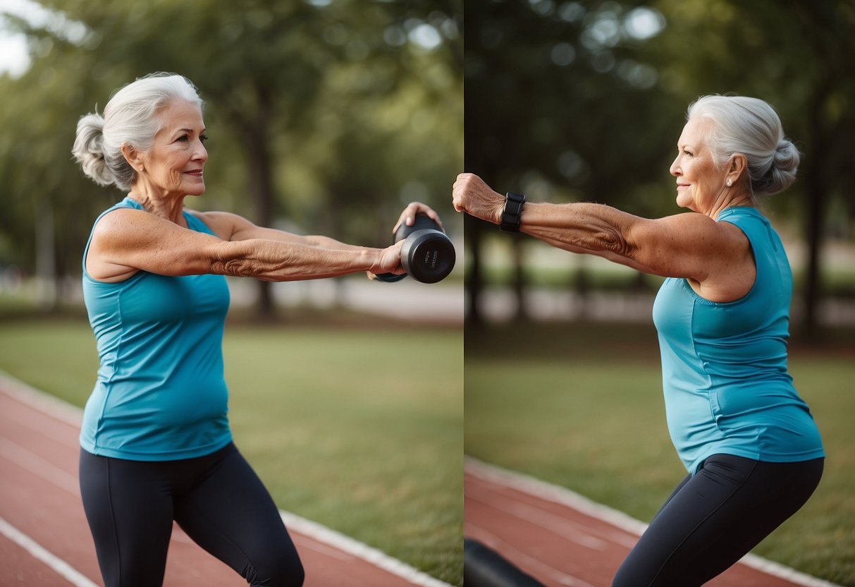 Older adult doing HIIT workout with proper form and safety equipment